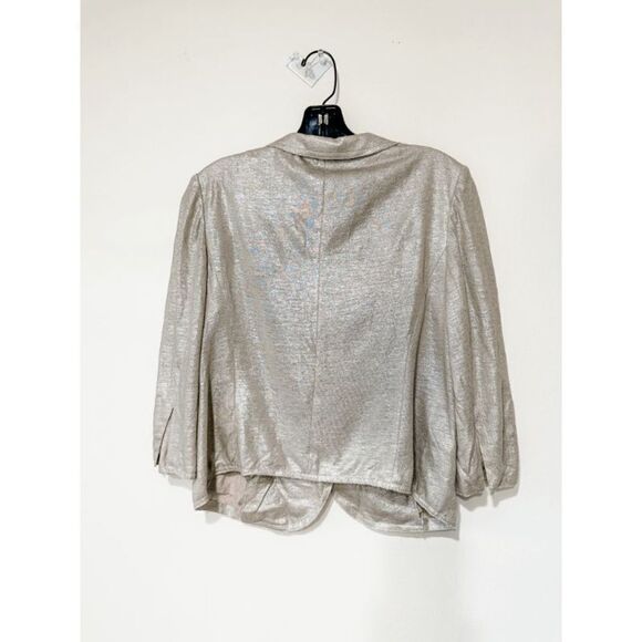 IISLI Metallic Beige 100% Linen Cropped Jacket Size 10 - Picture 6 of 9